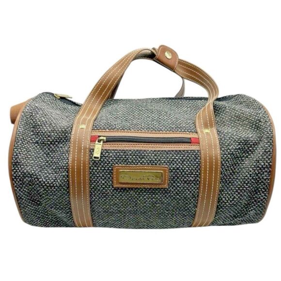 Vtg 80's Oscar De La Renta LUGGAGE Gray/Black TWEED Carry On Bag TRAVEL Duffle - Picture 1 of 8